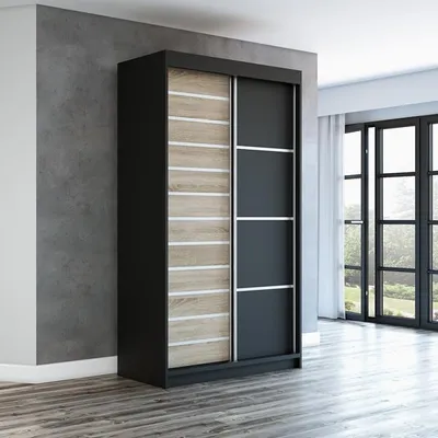Produktbild von Schwebetürenschrank, 2-türig Schrank! Moderne Garderobe für Kleidung. Verschiedene Farben (Weiß, Schwarz, Somona) Kleiderschrank COLIN 120 cm