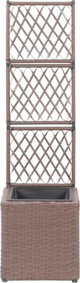 Produktbild von vidaXL Hochbeet mit Rankgitter 1 Topf 30x30x107 cm Poly Rattan Braun