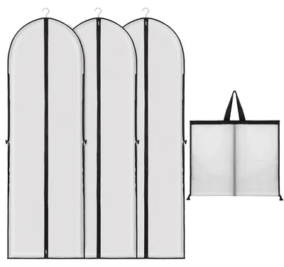 Produktbild von Set mit 3 atmungsaktiven Kleidersäcken – 180 x 60 cm, hochwertige Kleidersäcke mit Reißverschluss für Abendkleider, Anzüge und Brautkleider – staub- und wasserdicht – ideal für Reisen, Aufbewahrung und Transport