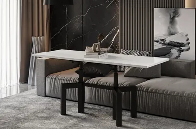 Produktbild von ENDO-Möbel Couchtisch Oliana, ausziehbar 110-170cm und höhenverstellbar (Weiss Hochglanz)