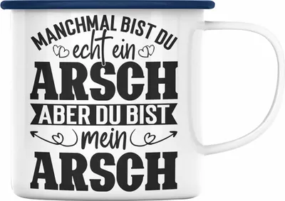 Produktbild von Trendation - Valentinstag Geschenk Emaille Tasse für Ihn Geschenkidee von Freundin Spruch Süß Liebe Jahrestag Geschenke (Blau)