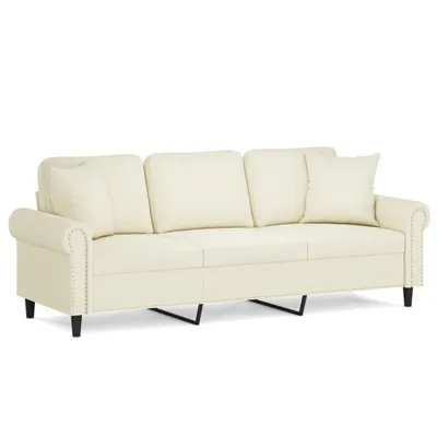 Produktbild von vidaXL 3-Sitzer-Sofa mit Zierkissen Creme 180 cm Samt
