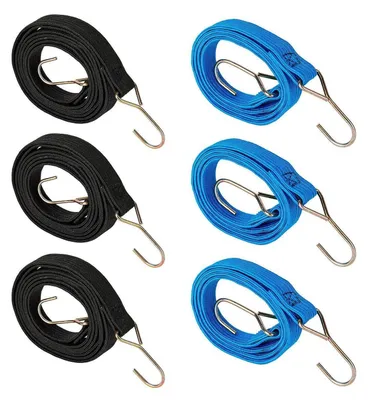 Immagine prodotto di Elastici con gancio, set da 6, lunghezza 100 cm e 200 cm, piatti, colore blu/nero