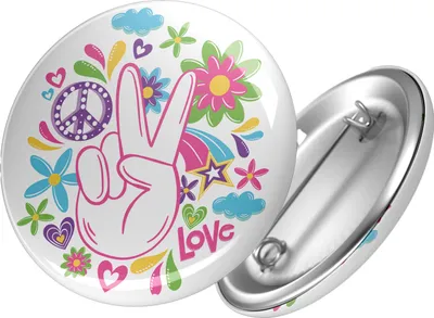 Produktbild von Huuraa Button Peace Zeichen Geschenk Ansteck Pin Größe 59mm Peace Zeichen Präsent