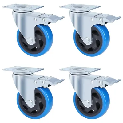 Produktbild von Möbelrollen Set - 4x Schwerlast Lenkrollen mit Bremse - 100 mm Rollen - 150 kg pro Rolle - Polyurethan Räder