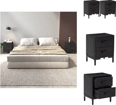 Zdjęcie produktu dla vidaXL Szafki nocne 2 szt. czarne 36x30x45 cm lite drewno sosnowe - Szafki nocne