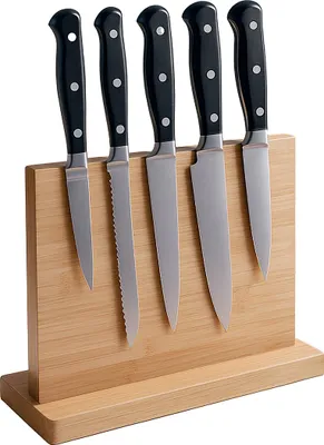 Obrázok produktu pre Magnetický obojstranný blok na nože Relaxdays, bambus, VxŠxH: 22 x 30 x 10 cm, držiak na nože s čepeľami dĺžky 20 cm, prírodná farba