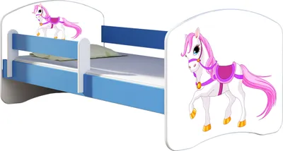 Image de ACMA lit d'adolescent lit d'enfant lit junior set complet avec matelas sommier à lattes et protection antichute bleu 43 petit cheval 140x70
