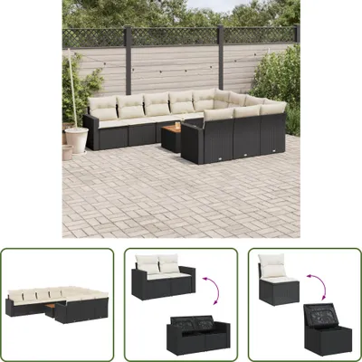 Produktbild von The Living Store 11-tlg. Garten-Sofagarnitur mit Kissen Schwarz Poly Rattan