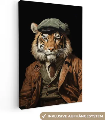 Obrázok produktu pre MuchoWow® - Plátno - Tiger - Portrét - Čierna - Zviera - Hnedá, nástenný obraz, nástenné dekorácie obrazy obývacia izba, 80x120cm