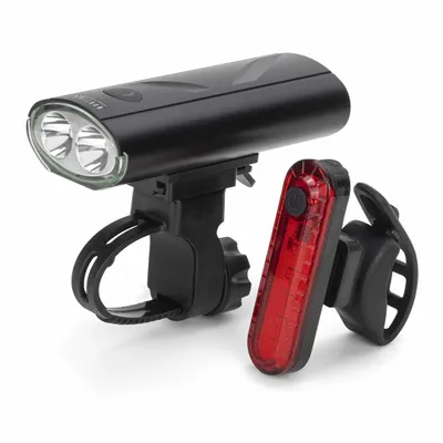 Zdjęcie produktu dla Montis Zestaw akumulatorowych lampek rowerowych LED MT107, Oświetlenie tylne + przednie (zestaw), Czarny, Czerwony, Aluminium, Plastik, Plastik, IPX5, ce