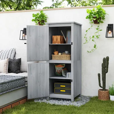 Produktbild von Gartenschrank aus Tannenholz, Geräteschrank Garten, hellgrau, abschließbar | 60x60x160 cm | 25 kg Traglast