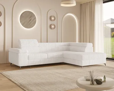 Produktbild von MOEBLO Ecksofa OSTIN – L-Form Wohnlandschaft mit Schlaffunktion, Bettkasten, 6-fach verstellbaren Kopfstützen und Armlehne, 290x75-90x202 cm - Ottomane Rechts - Ivory (Ambience 01)