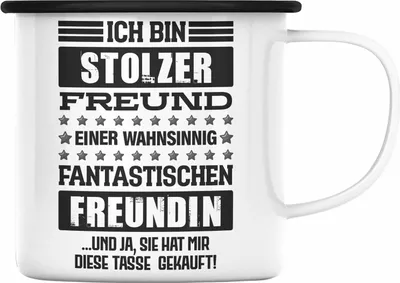Produktbild von Trendation - Geschenk für Freund von Freundin Emaille Tasse Lustig Geburtstag Weihnachten Lustig Stolzer Freund (Schwarz)