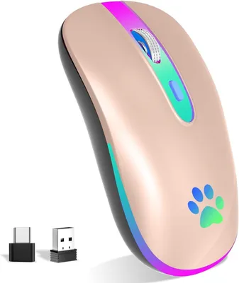 Obrázok produktu pre KBCASE Mouse Wireless 2,4 GHz USB Wireless Mouse, Bluetooth Mouse 1600 DPI Optical Tracking, dobíjacia herná bezdrôtová myš so 7 farbami LED svetla
