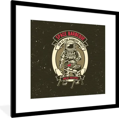 Produktbild von MuchoWow® MuchoWow® Gerahmtes Poster Jahrgang - Astronaut - BBQ 40x40 cm - Poster mit zchwarzem Bilderrahmen - Poster - Plakat im Rahmen