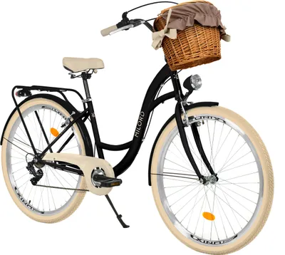 Produktbild von Milord Komfort Fahrrad Mit Weidenkorb Damenfahrrad, 28 Zoll, Schwarz-Creme, 7-Gang Shimano