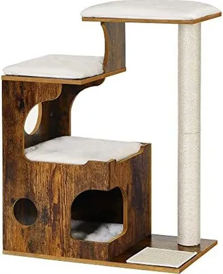 Produktbild von 86 cm škrabadlo pre mačky, stredná veža pre mačky s 3 lôžkami a jaskyňou, domček pre mačky z Mdf dosky s drevenou dyhou,