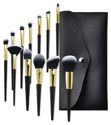 Produktbild von 12-teiliges Make-up-Pinselset mit professionellem Griff, hochwertigen Synthetikfasern und Tasche