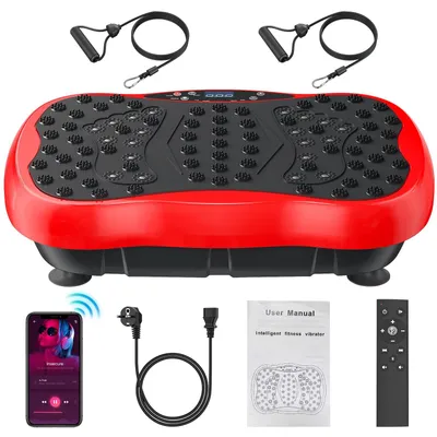 Obrázok produktu pre Vibračná doska – tréningový prístroj na celé telo – 200 W – nosnosť 150 kg – 47×33×13 cm – 200–220 V 50/60 Hz – ABS/PP – červená