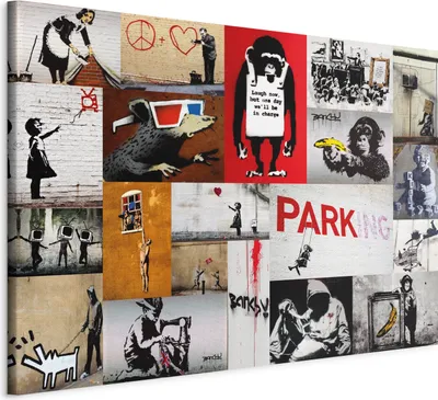 Produktbild von Vlies Leinwandbild - Banksy - collage 60x40 cm Streetart 020115-59