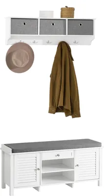 Produktbild von SoBuy Wandgarderobe-Set Flurset Flurmöbel Schuhbank mit Sitzfläche Flurgarderobe FSR83-W+FRG282-W