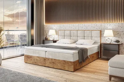 Produktbild von MEBLINI Boxspringbett mit Bettkasten - Gepolstert Doppelbett mit Matratze und Topper - Polsterbett mit Stauraum - Bett mit Kopfteil - Stauraumbett - LOFTY 1 - 160x200 - H3/Creme Samt