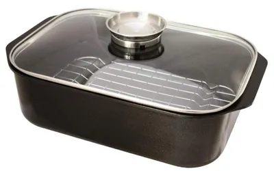 Productafbeelding van Rechthoekige braadschaal van aluminiumgietsel, 33x21 cm, inclusief deksel. Artikelnummer: Baumalu 382932