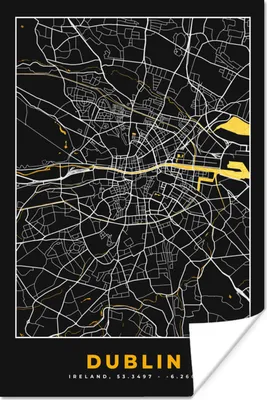 Produktbild von MuchoWow® Poster Dublin - Gold - Karte - Stadtplan 120x180 cm - Kunstposter
