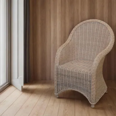 Produktbild von KRINES HOME Moderner Esszimmer-Sessel / Korbsessel aus Natur-Rattan in der Trendfarbe Vintage Weiss-  in DE