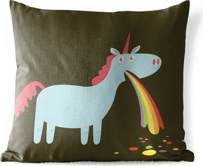 Produktbild von MuchoWow® Outdoor Kissen - Eine Illustration eines Einhorns, das sich erbricht - Mädchen - Kinder - Kinder - 45x45 cm - Wetterfest - Lounge Kissen - Fotokissen - Dekoratives Kissen