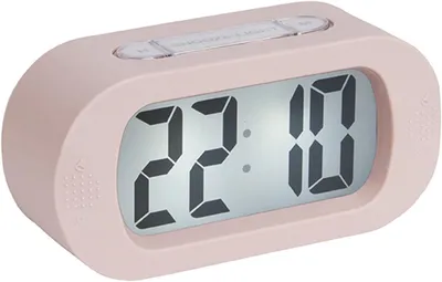 Immagine prodotto di Sveglia in gomma e silicone, color rosa, dimensioni 7 x 14 x 5 cm (altezza x larghezza x profondità)