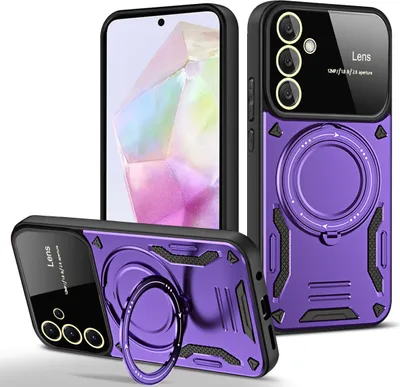 Obrázek produktu pro Odolné pouzdro pro Samsung Galaxy A35, dvouvrstvé pouzdro s držákem na prstýnek a stojánkem Fialová