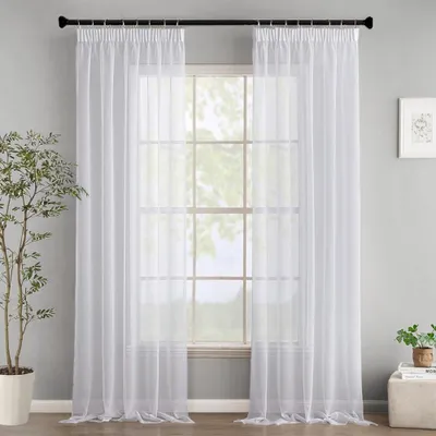 Obrázek produktu pro Elzusha – Transparentní závěsy s volánovou páskou – 2 kusy bílé záclony, rozměry 140 x 260 cm