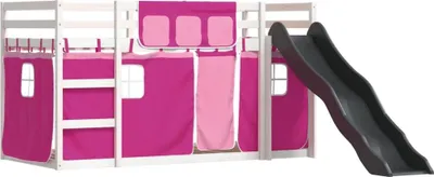 Obrázok produktu pre vidaXL Poschodová posteľ so šmykľavkou a závesmi Ružová 90x200 cm