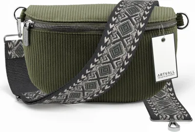 Produktbild von ARTVALL - Umhängetasche aus Cord, Klein mit verstellbarem Schultergurt, abnehmbares Taschenband, Crossbody Bag in dunkelgrün