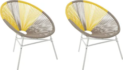 Produktbild von BELIANI Gartenstuhl 2er Set Beige Gelb Polyrattan Spaghetti-Optik Modern Mexikanischer Stil Outdoor Balkon Terrasse Garten Möbel