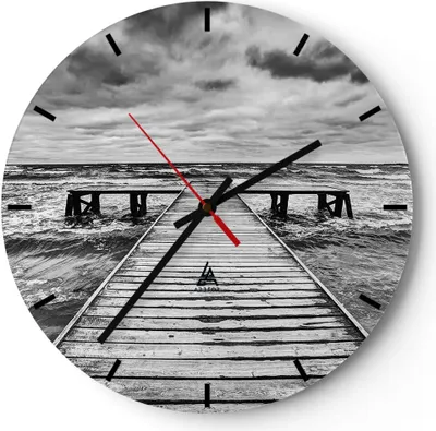 Produktbild von Wanduhr - Rund - Glasuhr - Brücke Meer Welle - 40x40cm - Schleichendes Uhrwerk - Lautlos - zum Aufhängen bereit - Dekoration Modern - Wanddekoration aus Glas - C3AR40x40-3637
