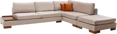 Zdjęcie produktu dla Beżowa sofa z tkaniny Designerska sofa w kształcie litery L Tapicerka do salonu Stylowa sofa