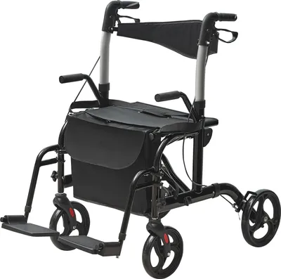 Zdjęcie produktu dla SucceBuy 2 w 1 wózek inwalidzki i krzesło transportowe dla seniorów, składany wózek inwalidzki z podnóżkiem, lekki aluminiowy, regulowany uchwyt, koła terenowe