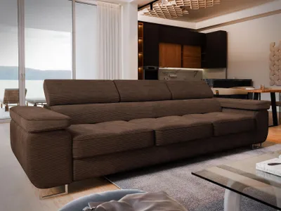 Produktbild von Sofa MOSINE Braun Kordstoff mit Schlaffunktion, Wohnzimmersofa, Couch, Soffa, Bettsofa, Couchgarnitur- Braun, POSO 06