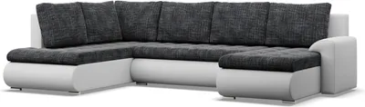 Produktbild von U-Sofa mit Schlaffunktion Foresta, Ottomane, Dunkelgrau + Weiß