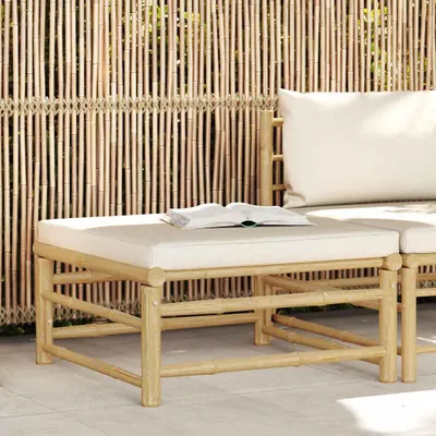 Produktbild von vidaXL Garten-Fußhocker mit Kissen Cremeweiß Bambus