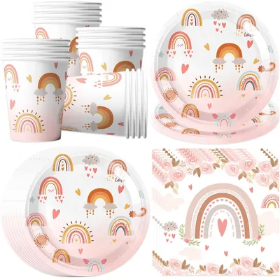 Image de Service de table pour fêtes - Design bohème arc-en-ciel - Pour 16 personnes