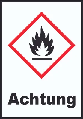 Produktbild von Schild Entzündbare Stoffe Achtung Flamme hochkant A6 Rückseite selbstklebend