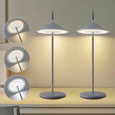 Image de ZMH Lampe de table Sans fil Lampe de chevet Batterie Set 2 Led Lampe de table 1800mhA Rechargeable Touch Dimmable Moderne Gris Lampe de table extérieure IP44 Etanche USB pour balcon Jardin Table à manger Camping