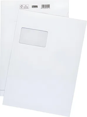 Obrázok produktu pre Skladacia obálka C4 s 2 cm blokovým dnom, 100 kusov, samolepiaci klip s okienkom, biela
