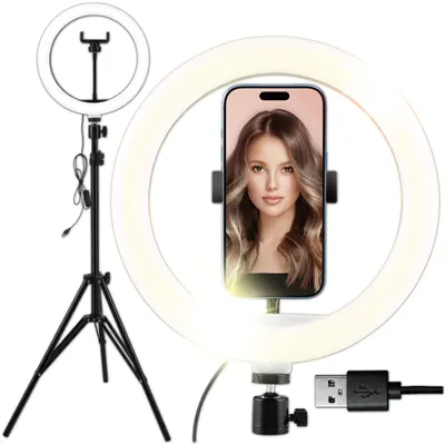 Produktbild von KRUMAD LED Ringlicht mit Stativ & Handyhalter, Ringleuchte für Fotos, Videos, Streaming, Make-up, Selfies & Videokonferenzen