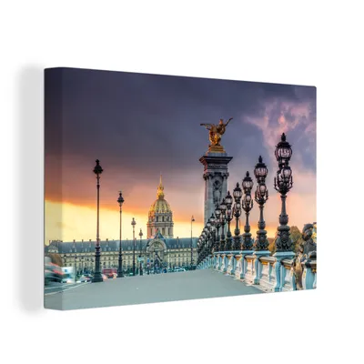 Zdjęcie produktu dla OneMillionCanvasses® - Obraz na płótnie - 150x100 cm, Paryż - Latarnia - Most, dekoracja ścienna z nadrukiem