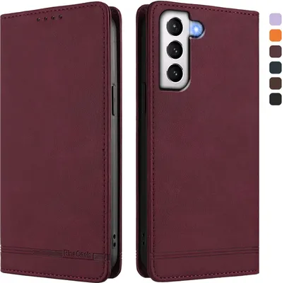 Produktbild von Hülle für Samsung Galaxy S21 5G, Retro Kunstleder Ständer Klapphülle mit Kartenfächer und Magnetische Rot